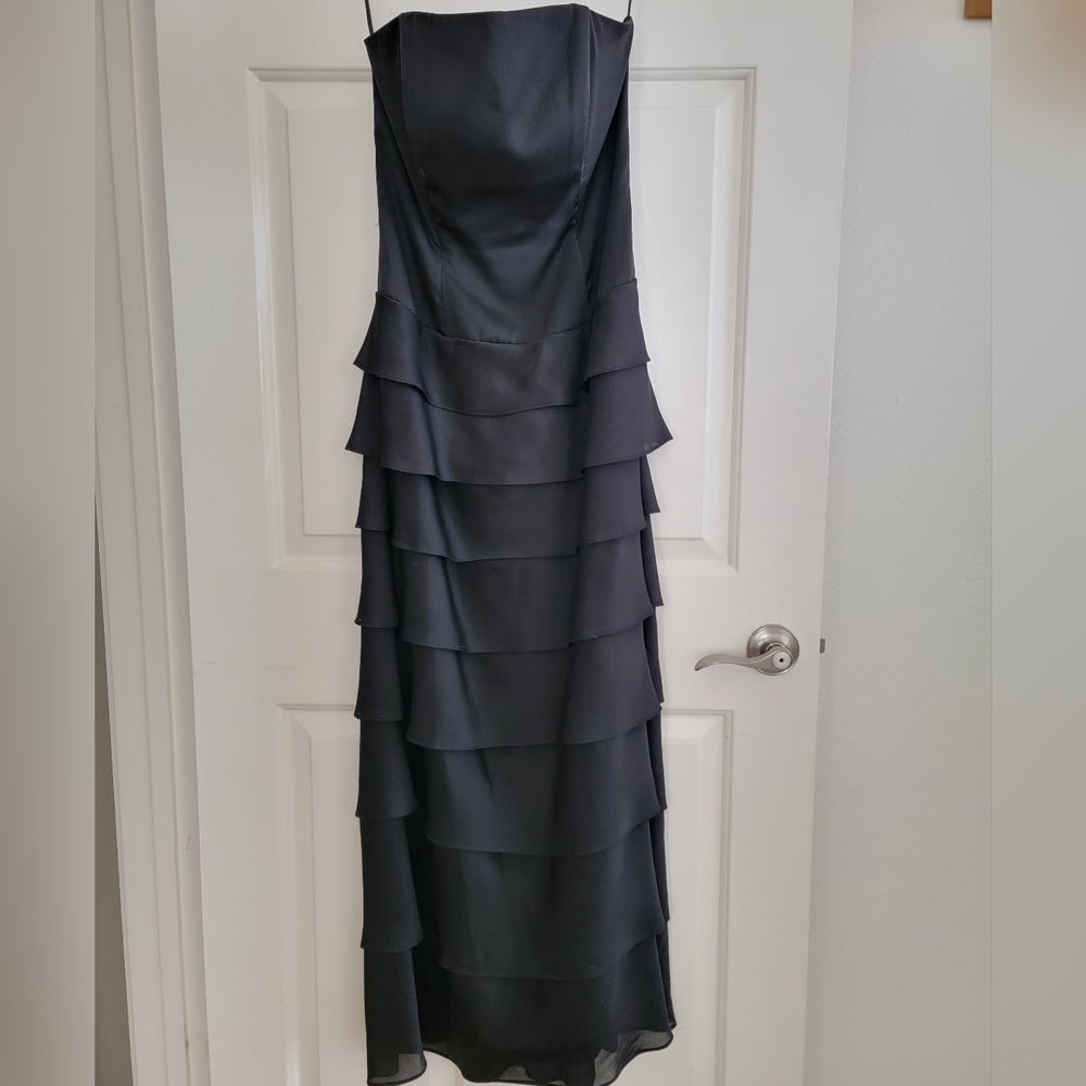 Black formal dress with tiered skirt